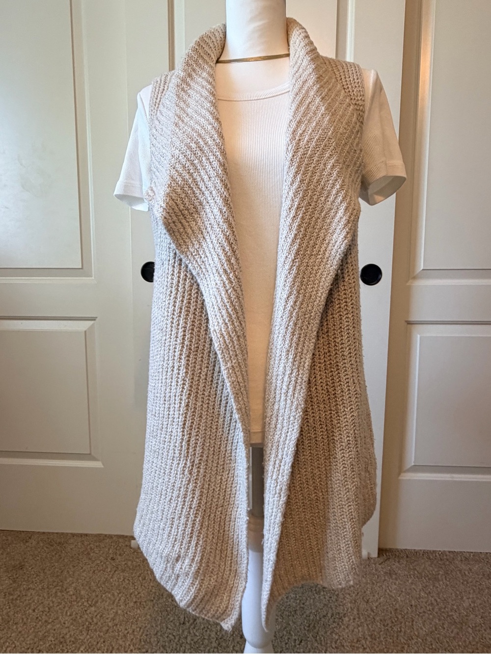 LOFT Open-Front Knit Drape Vest - Cream